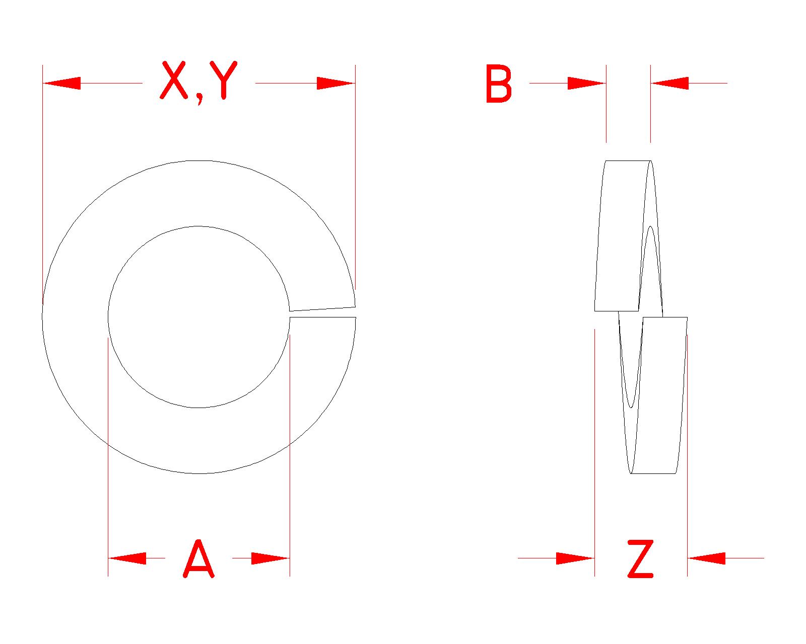 Stainless Steel Lock Washer - Split, P0113-SW, Line Drawing Stainless Steel Lock Washer - Split, P0113-SW, Line Drawing